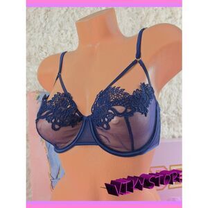 Victoria's Secret Very Cute Blue dragon lace unlined Balconet Bra 32 D NEW!
